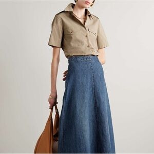NILI LOTAN Natalie Cotton Poplin Shirt in Sand M